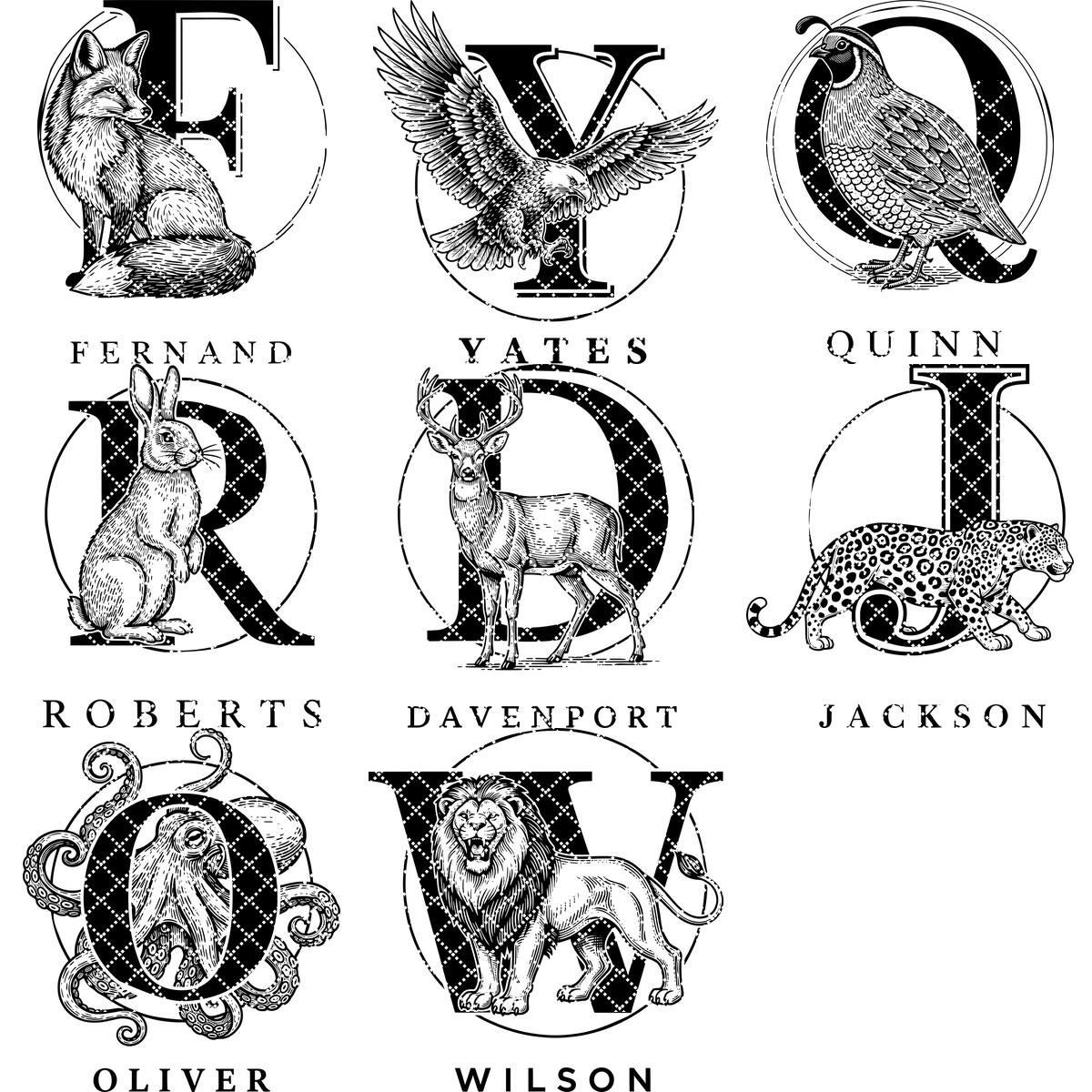 Monogram Bundle for Charcuterie Boards, Vintage Animal Letters, Engraving Gift