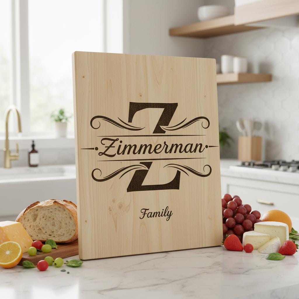 Monogram Charcuterie Board Designs, Family Name Engraving Files for Personalized Boards