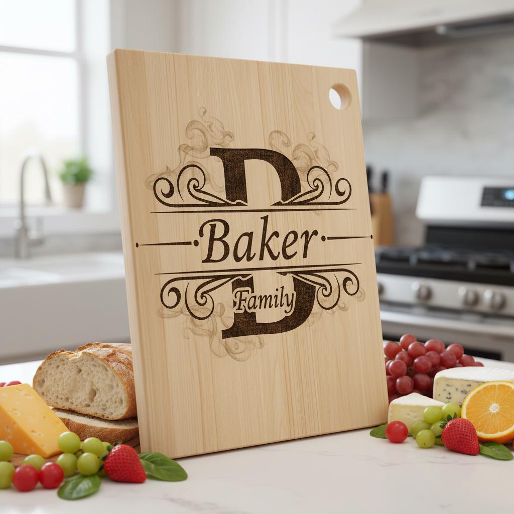 Monogram Charcuterie Board Designs, Family Name Engraving Files for Personalized Boards
