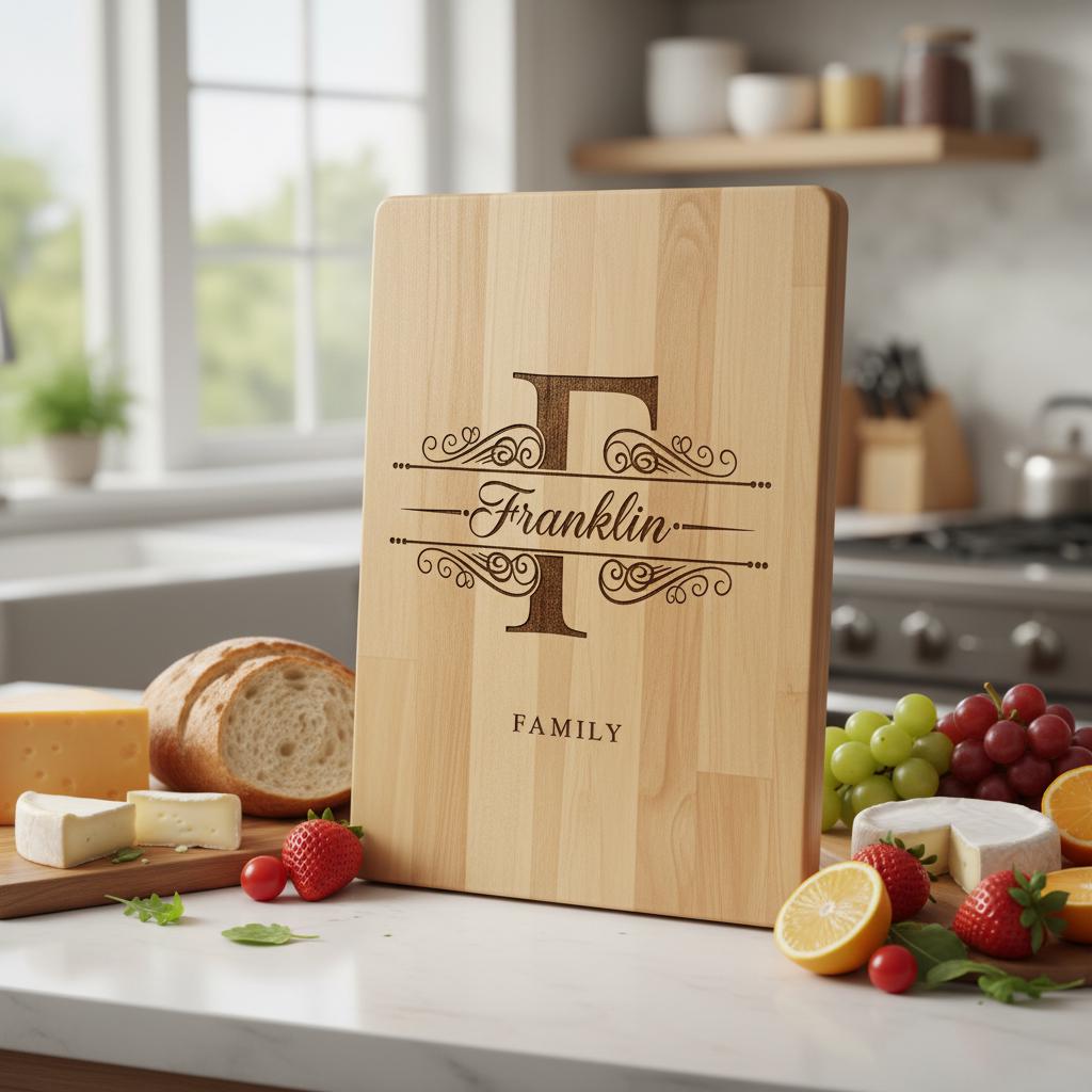 Monogram Charcuterie Board Designs, Family Name Engraving Files for Personalized Boards