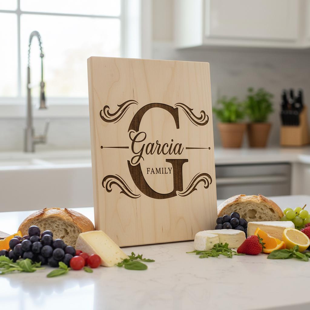 Monogram Charcuterie Board Designs, Family Name Engraving Files for Personalized Boards
