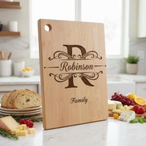 Monogram Charcuterie Board Designs, Family Name Engraving Files for Personalized Boards