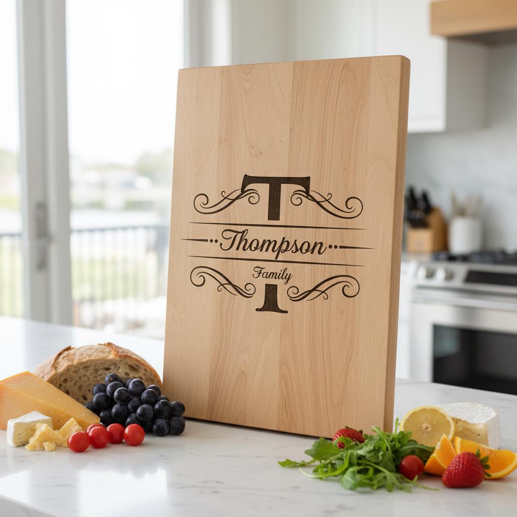 Monogram Charcuterie Board Designs, Family Name Engraving Files for Personalized Boards