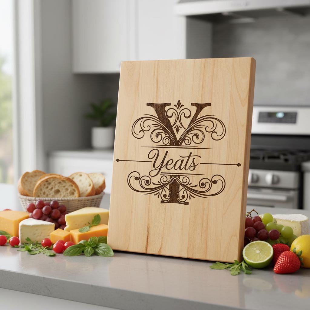 Bundle di tavola per incisione monogramma, design vintage con decori a voluta per salumi e nome di famiglia - immagine 10