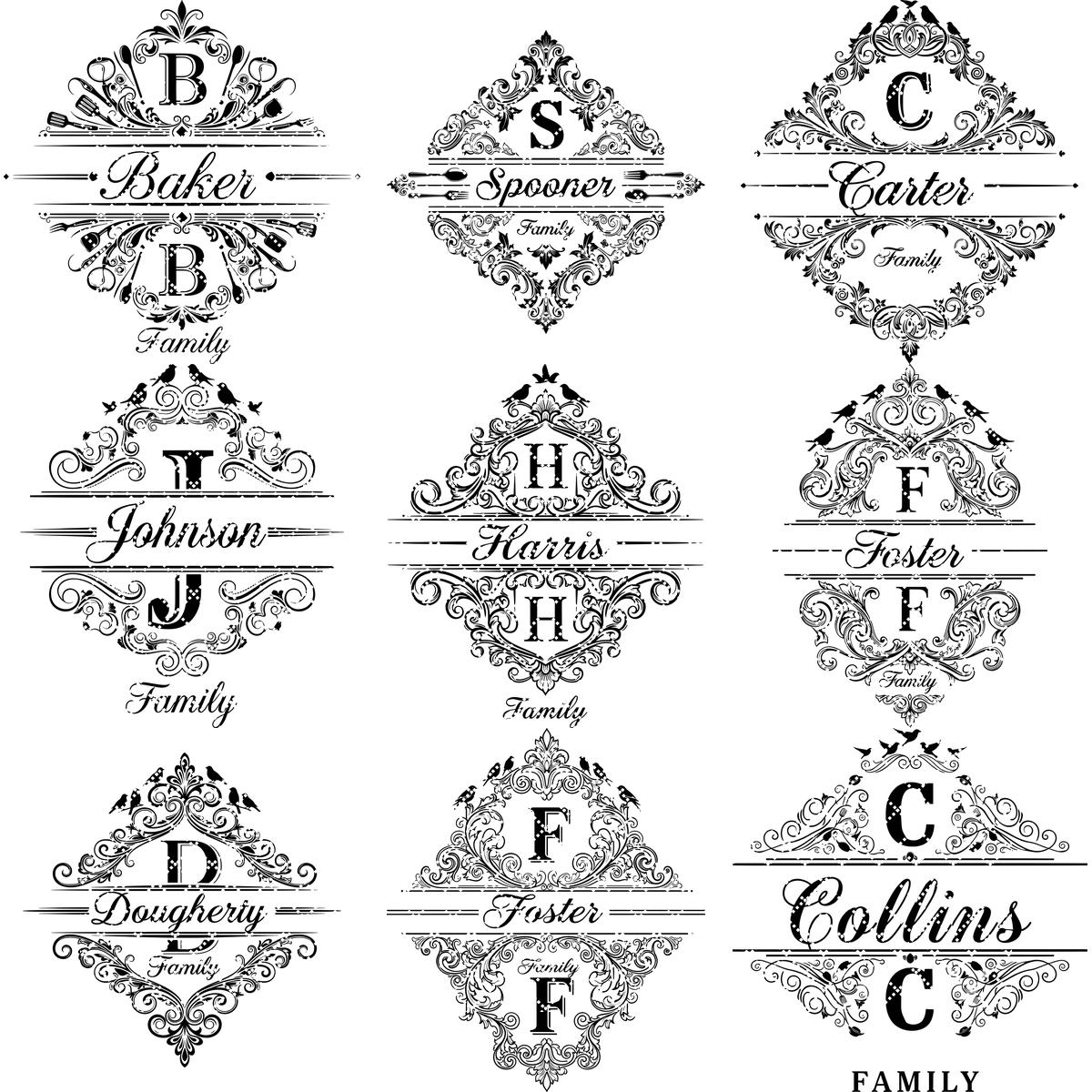 Motifs de gravure de monogrammes, 52 modèles de noms de famille vintage pour planches à charcuterie et cadeaux de mariage – Image 11