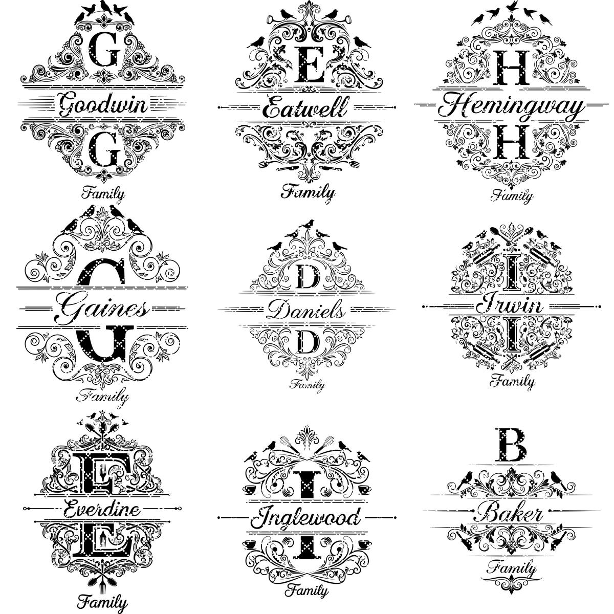 Motifs de gravure de monogrammes, 52 modèles de noms de famille vintage pour planches à charcuterie et cadeaux de mariage – Image 12