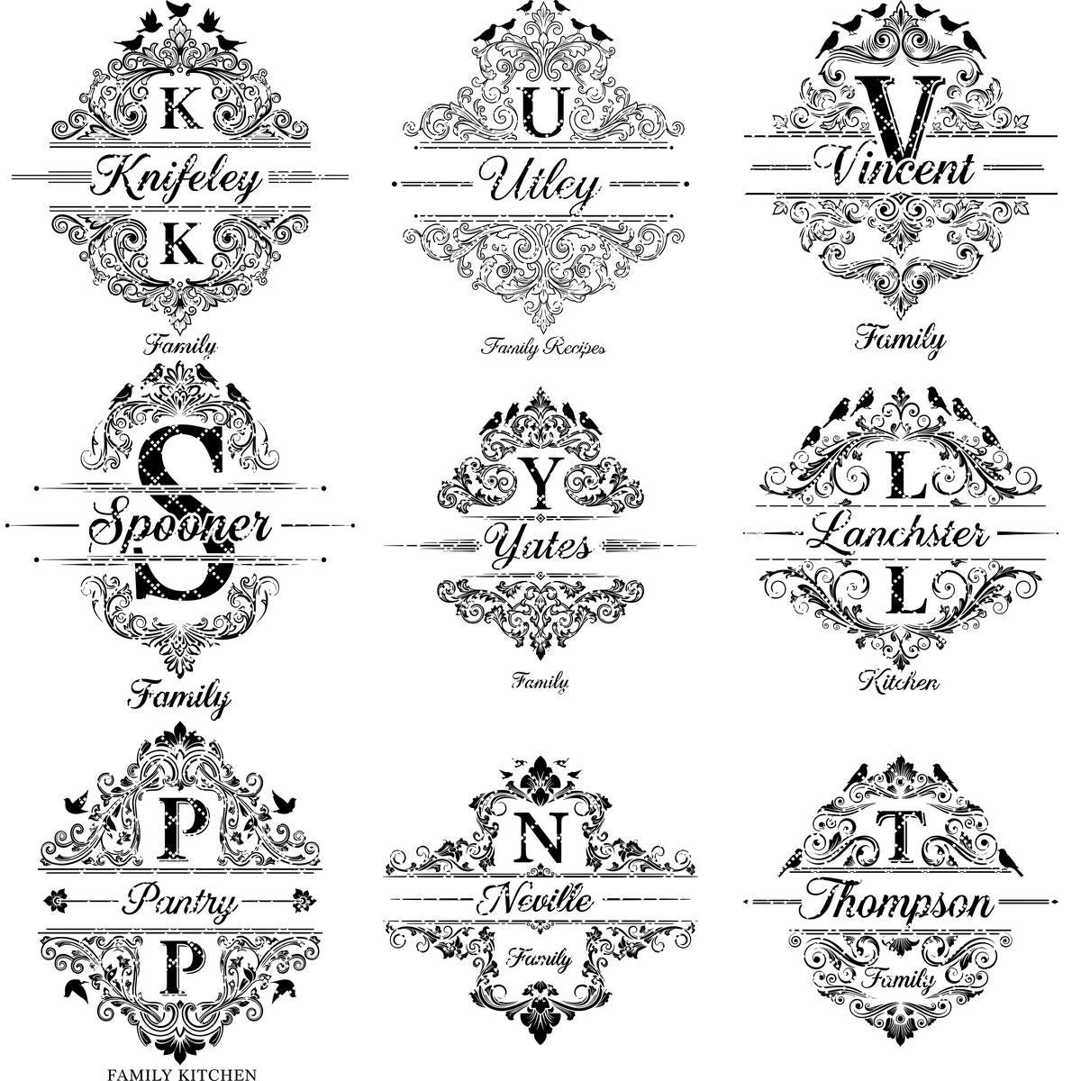Motifs de gravure de monogrammes, 52 modèles de noms de famille vintage pour planches à charcuterie et cadeaux de mariage – Image 15