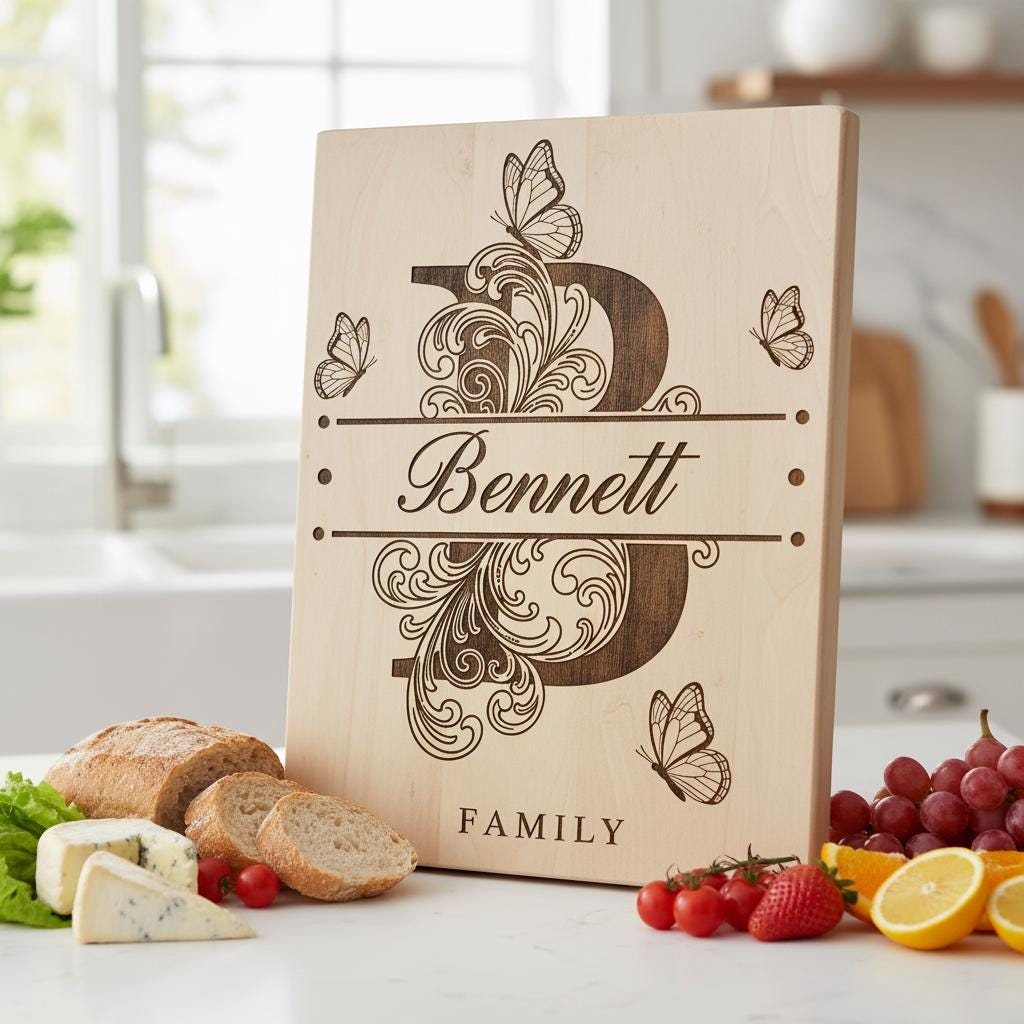 Modèles de planches à charcuterie personnalisées avec monogramme familial, fichiers de gravure, ensemble personnalisé – Image 2