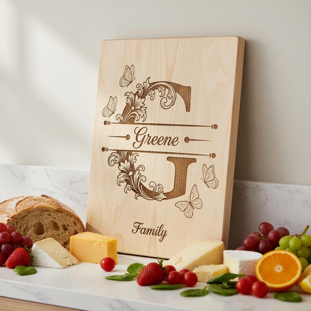 Modèles de planches à charcuterie personnalisées avec monogramme familial, fichiers de gravure, ensemble personnalisé – Image 4