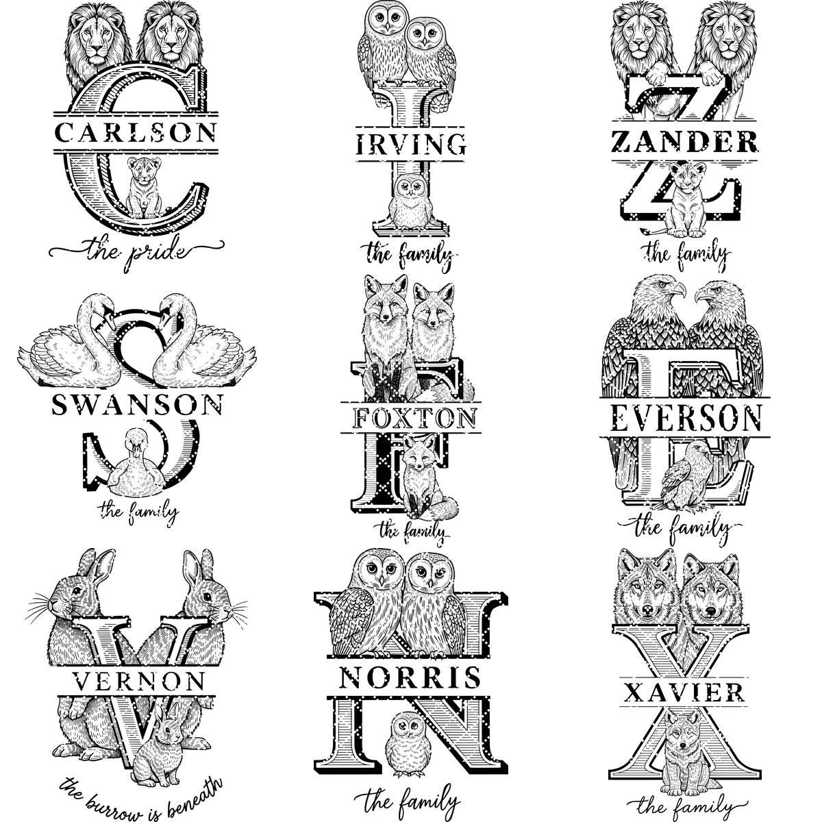 Monogramm Familien Schild Bundle, 53 Gravur Designs für Wurstplatten, Florale Tierkunst – Bild 10