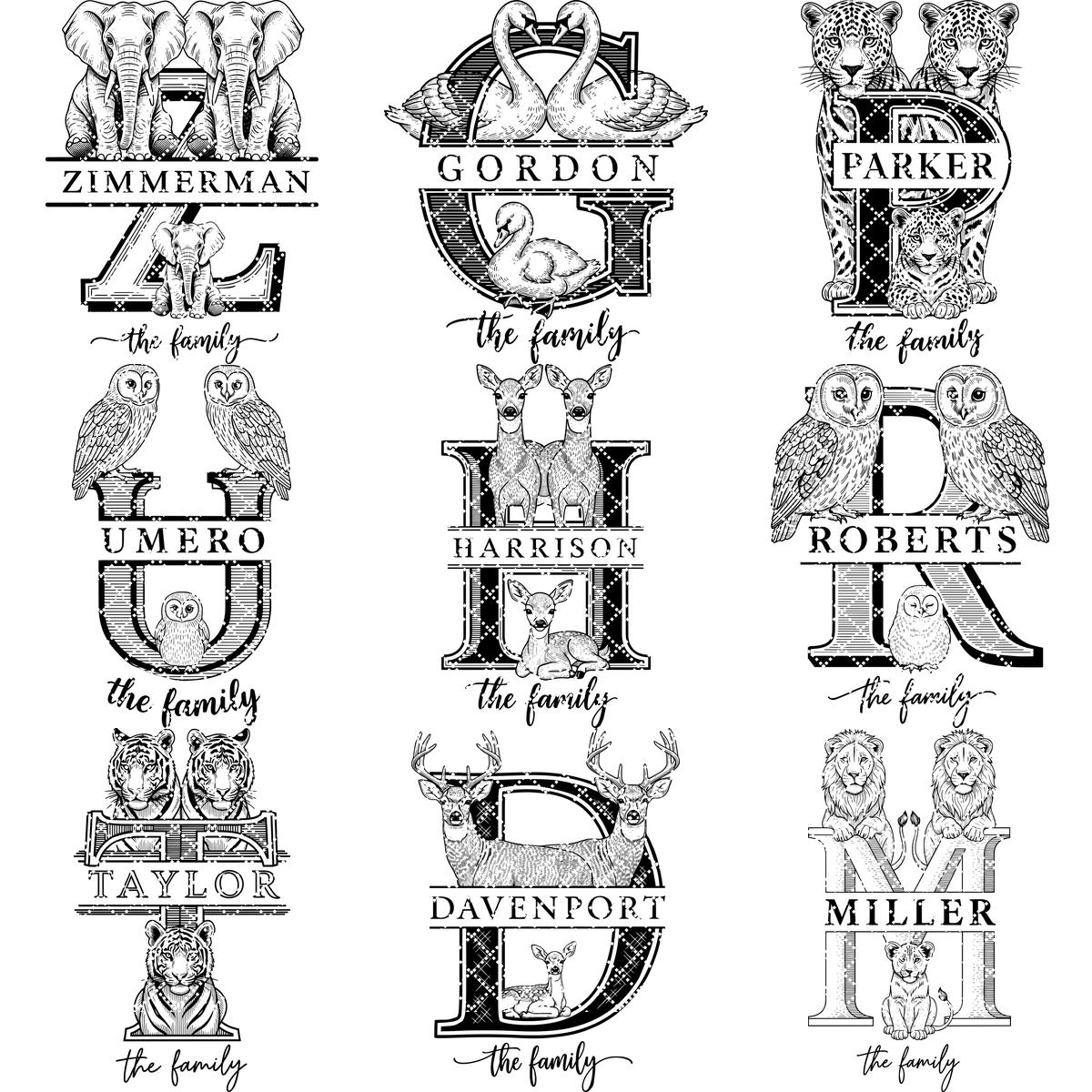 Monogramm Familien Schild Bundle, 53 Gravur Designs für Wurstplatten, Florale Tierkunst – Bild 11