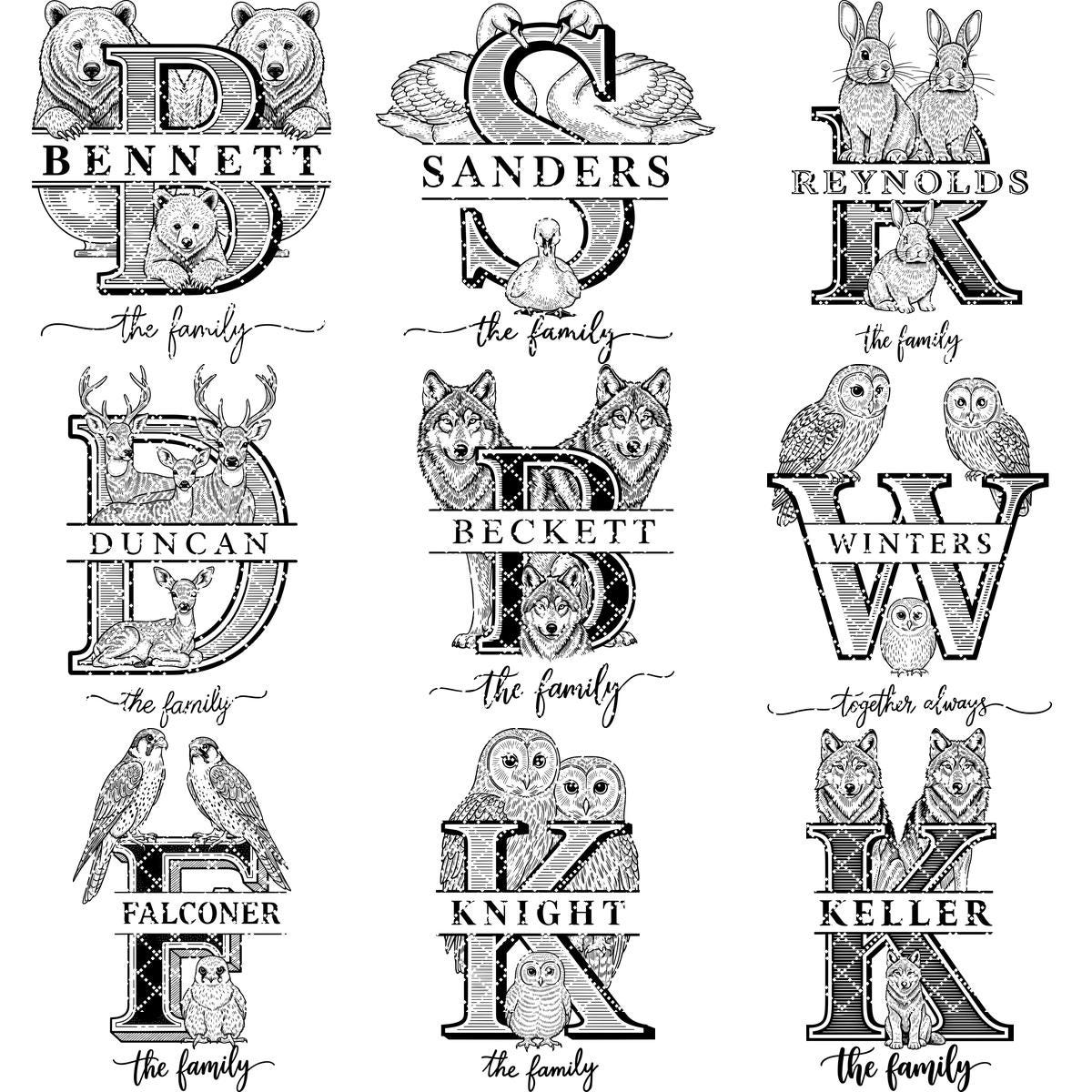 Monogramm Familien Schild Bundle, 53 Gravur Designs für Wurstplatten, Florale Tierkunst – Bild 14