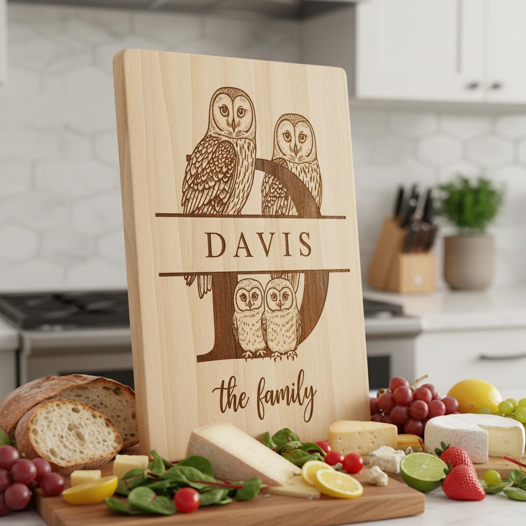 Monogramm Schwan Laser Gravur Designs, personalisierte Charcuterie-Board Rahmen, Familienname – Bild 3