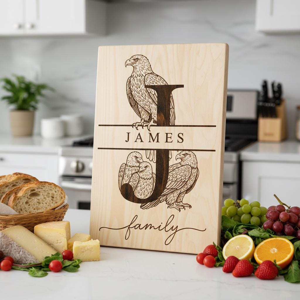 Monogramm Schwan Laser Gravur Designs, personalisierte Charcuterie-Board Rahmen, Familienname – Bild 5