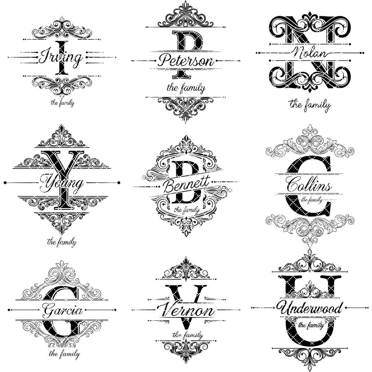 Motifs de monogrammes vintage avec gravure du nom de famille pour planches à découper et à charcuterie – Image 14