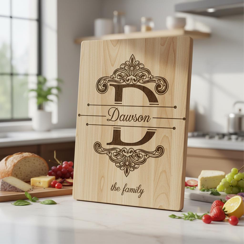 Motifs de monogrammes vintage avec gravure du nom de famille pour planches à découper et à charcuterie – Image 3