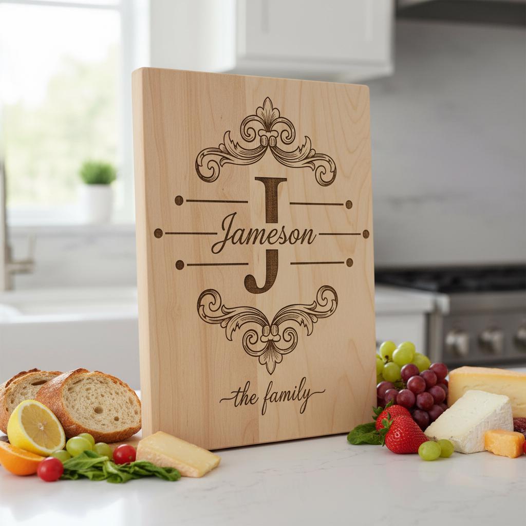 Motifs de monogrammes vintage avec gravure du nom de famille pour planches à découper et à charcuterie – Image 5