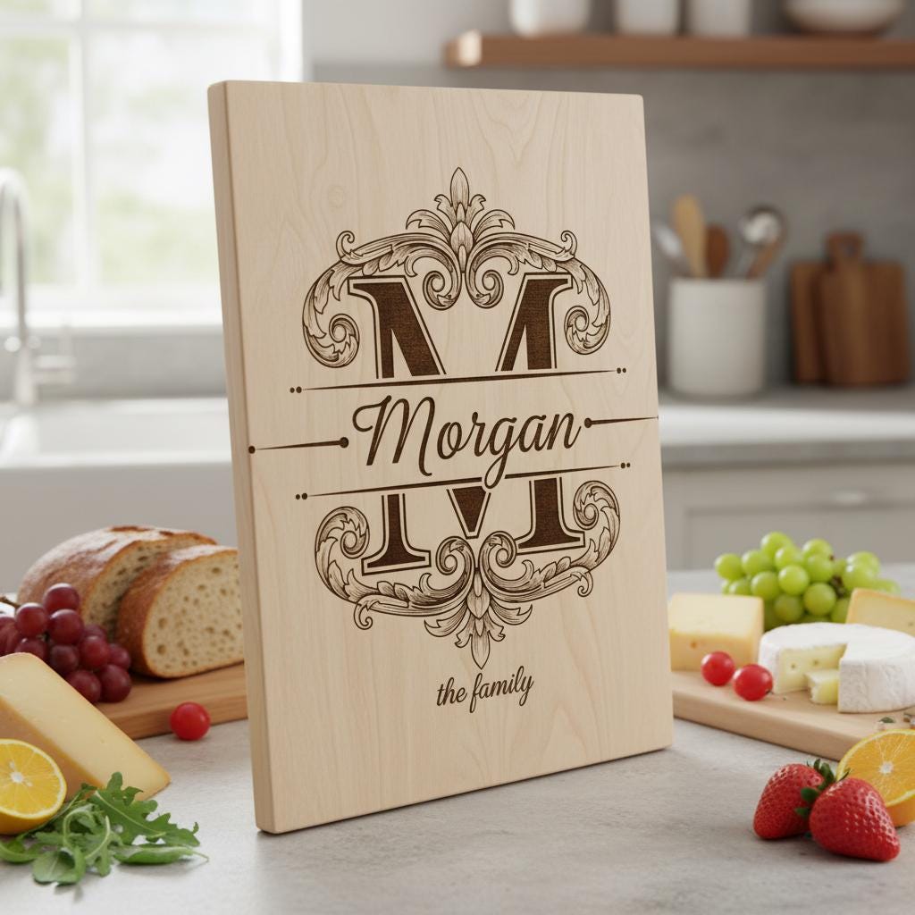 Motifs de monogrammes vintage avec gravure du nom de famille pour planches à découper et à charcuterie – Image 6
