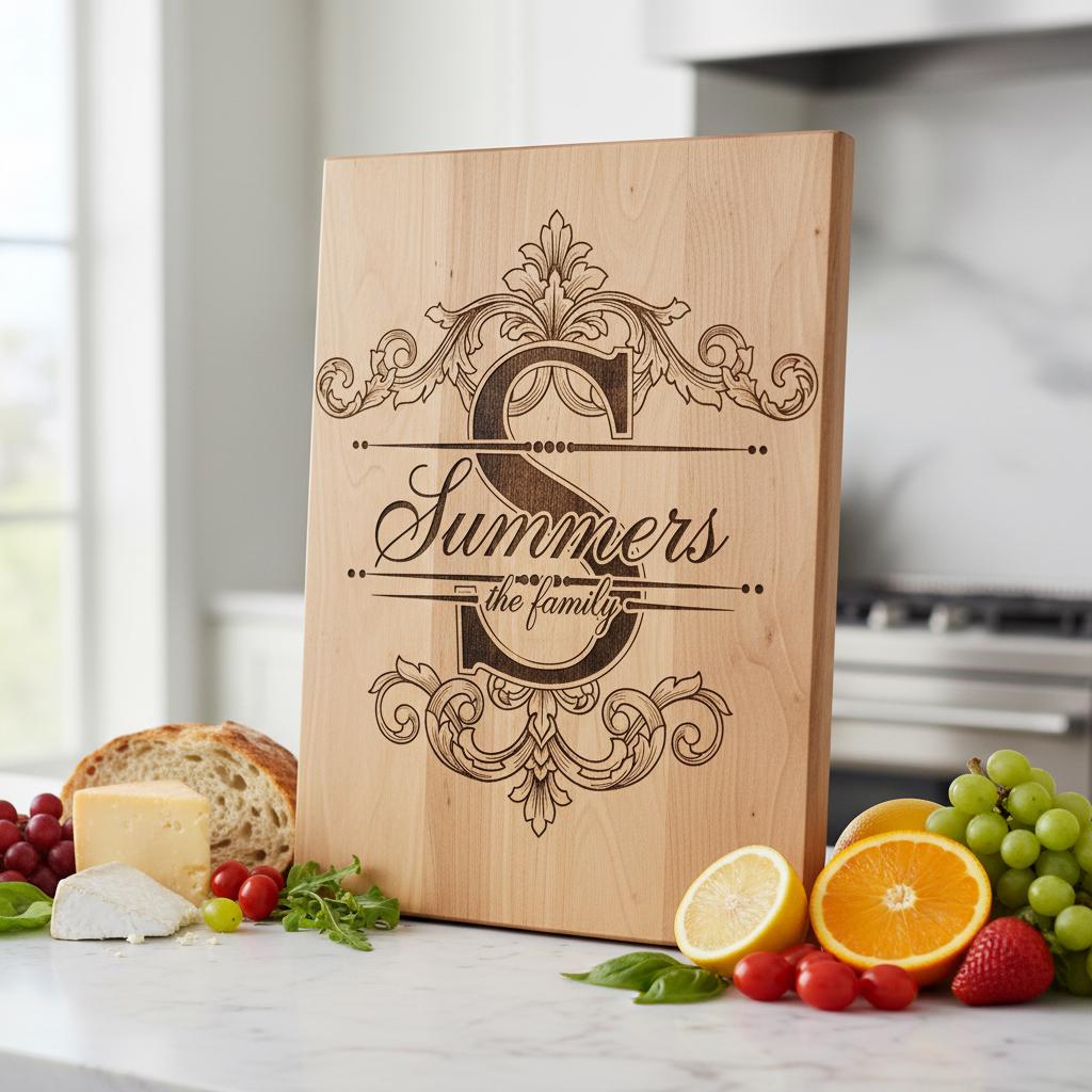 Motifs de monogrammes vintage avec gravure du nom de famille pour planches à découper et à charcuterie – Image 9