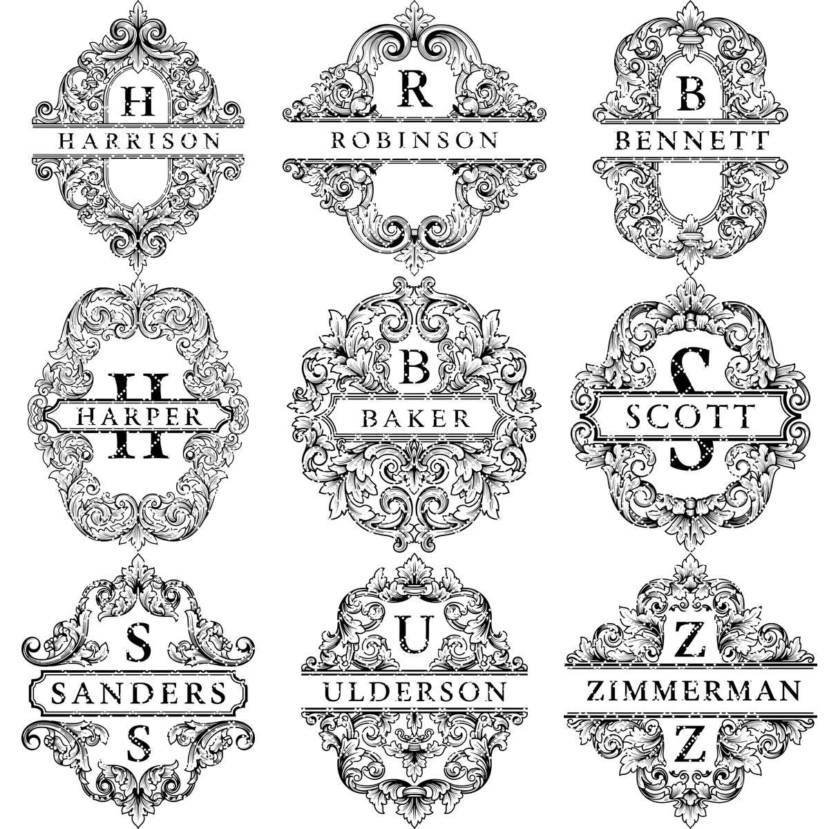 Fichier de gravure laser alphabet orné, motif monogramme pour planche à charcuterie, nom de famille. – Image 10