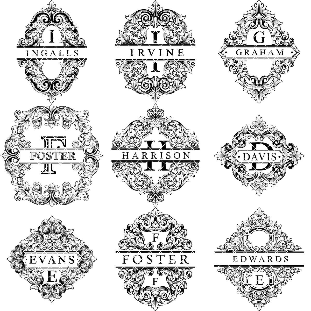 Fichier de gravure laser alphabet orné, motif monogramme pour planche à charcuterie, nom de famille. – Image 14