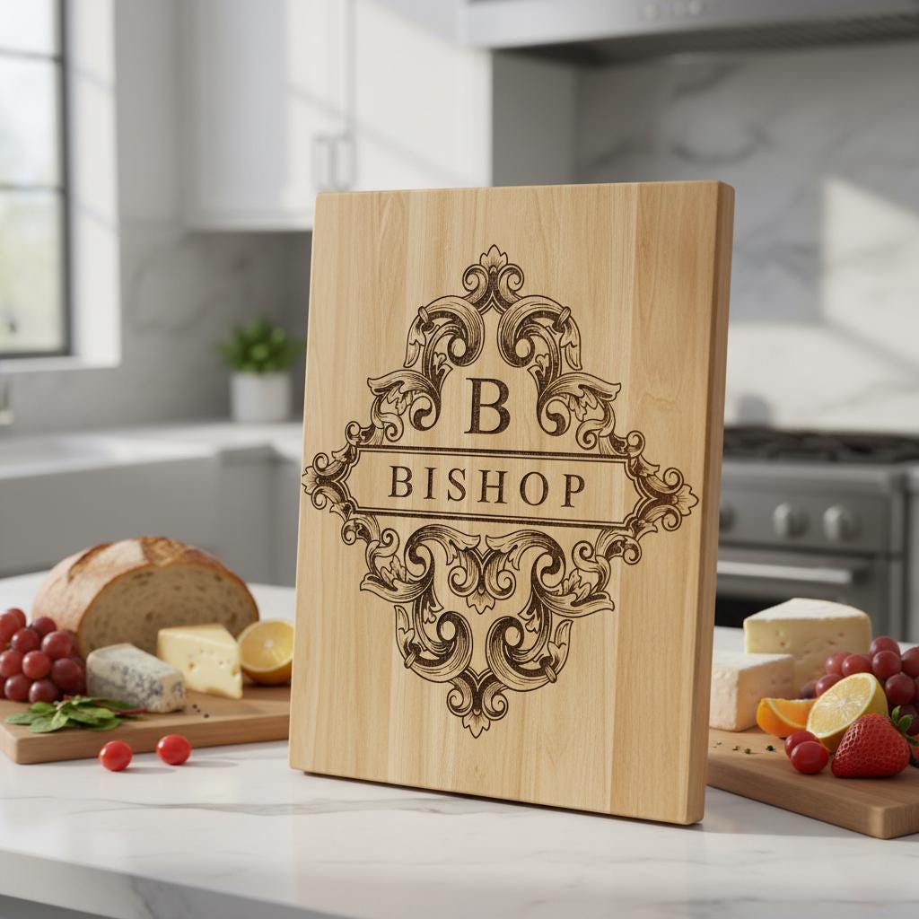 Fichier de gravure laser alphabet orné, motif monogramme pour planche à charcuterie, nom de famille. – Image 2
