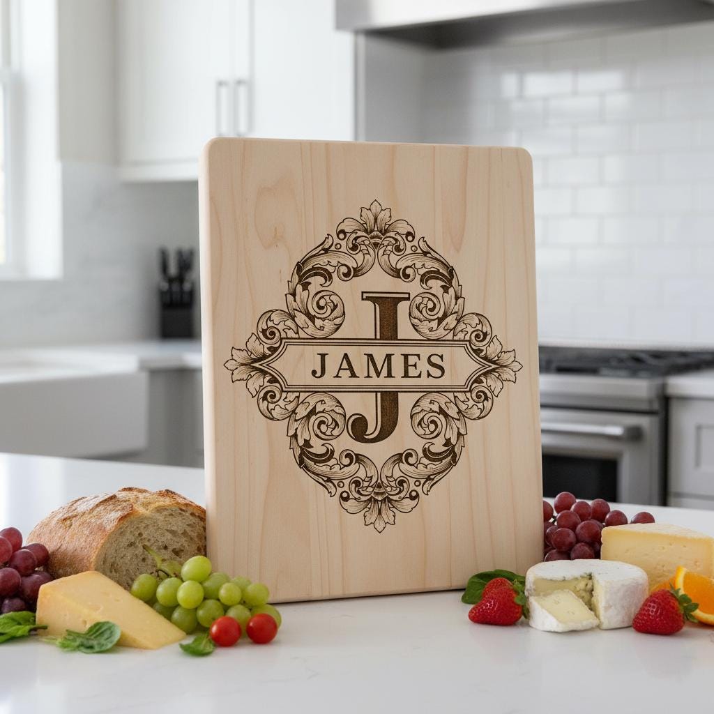 Fichier de gravure laser alphabet orné, motif monogramme pour planche à charcuterie, nom de famille. – Image 5