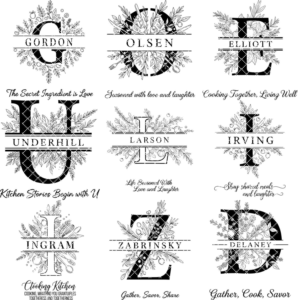 Personalisiertes Monogramm Brettchen Bundle, 52 Gravurdateien, Botanische Familiennamen Designs – Bild 11
