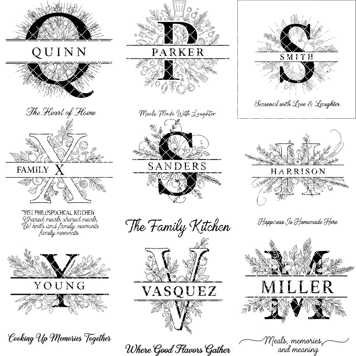 Personalisiertes Monogramm Brettchen Bundle, 52 Gravurdateien, Botanische Familiennamen Designs – Bild 12