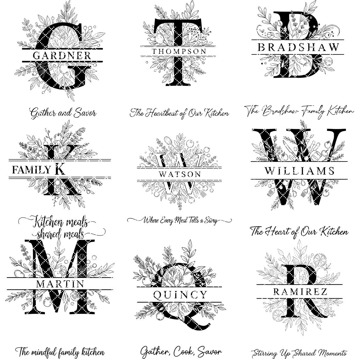 Personalisiertes Monogramm Brettchen Bundle, 52 Gravurdateien, Botanische Familiennamen Designs – Bild 13