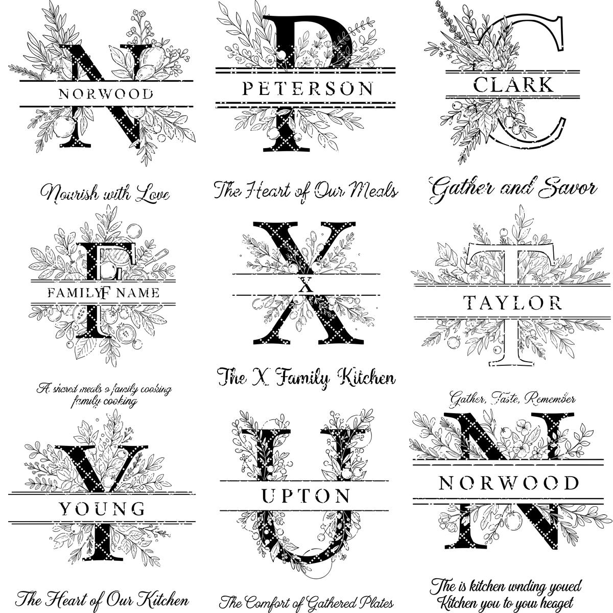 Personalisiertes Monogramm Brettchen Bundle, 52 Gravurdateien, Botanische Familiennamen Designs – Bild 15