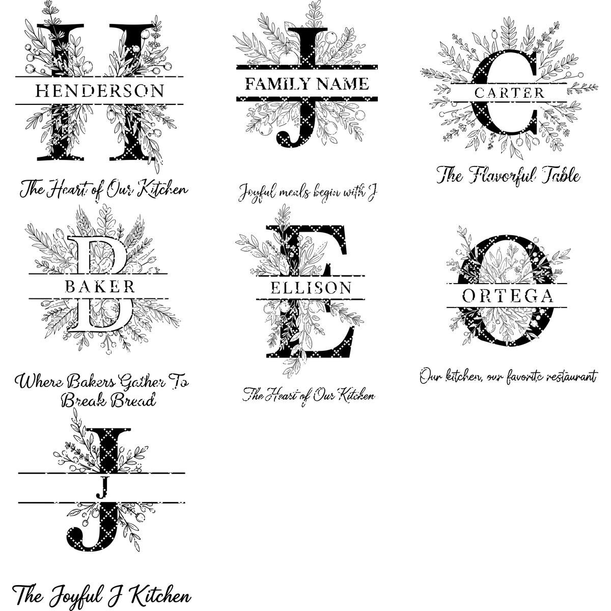 Personalisiertes Monogramm Brettchen Bundle, 52 Gravurdateien, Botanische Familiennamen Designs – Bild 16