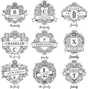 Personalized Monogram Family Crest Bundle, Vintage Shield and Alphabet Designs