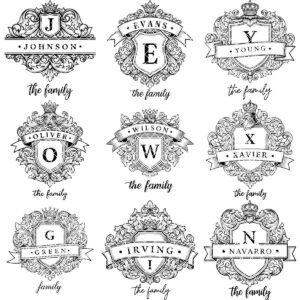 Personalized Monogram Family Crest Bundle, Vintage Shield and Alphabet Designs