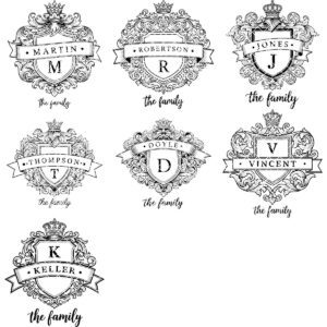 Personalized Monogram Family Crest Bundle, Vintage Shield and Alphabet Designs