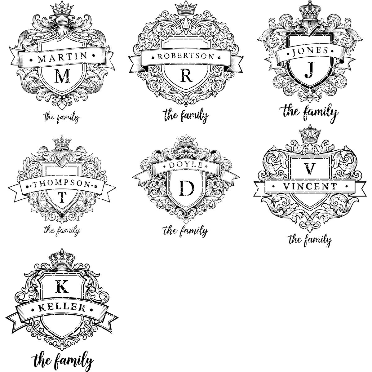 Personalized Monogram Family Crest Bundle, Vintage Shield and Alphabet Designs