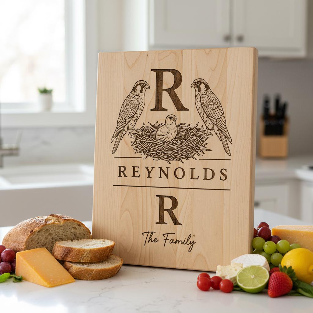 Rustic Monogram Family Name Sign, Woodland Charcuterie Engraving Files, Farmhouse Decor