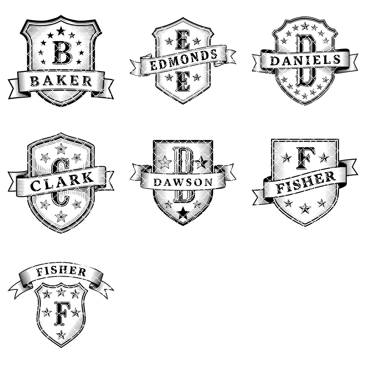 Shield Monogram Bundle, Wooden Name Sign Designs for Laser Engraving, Gifts