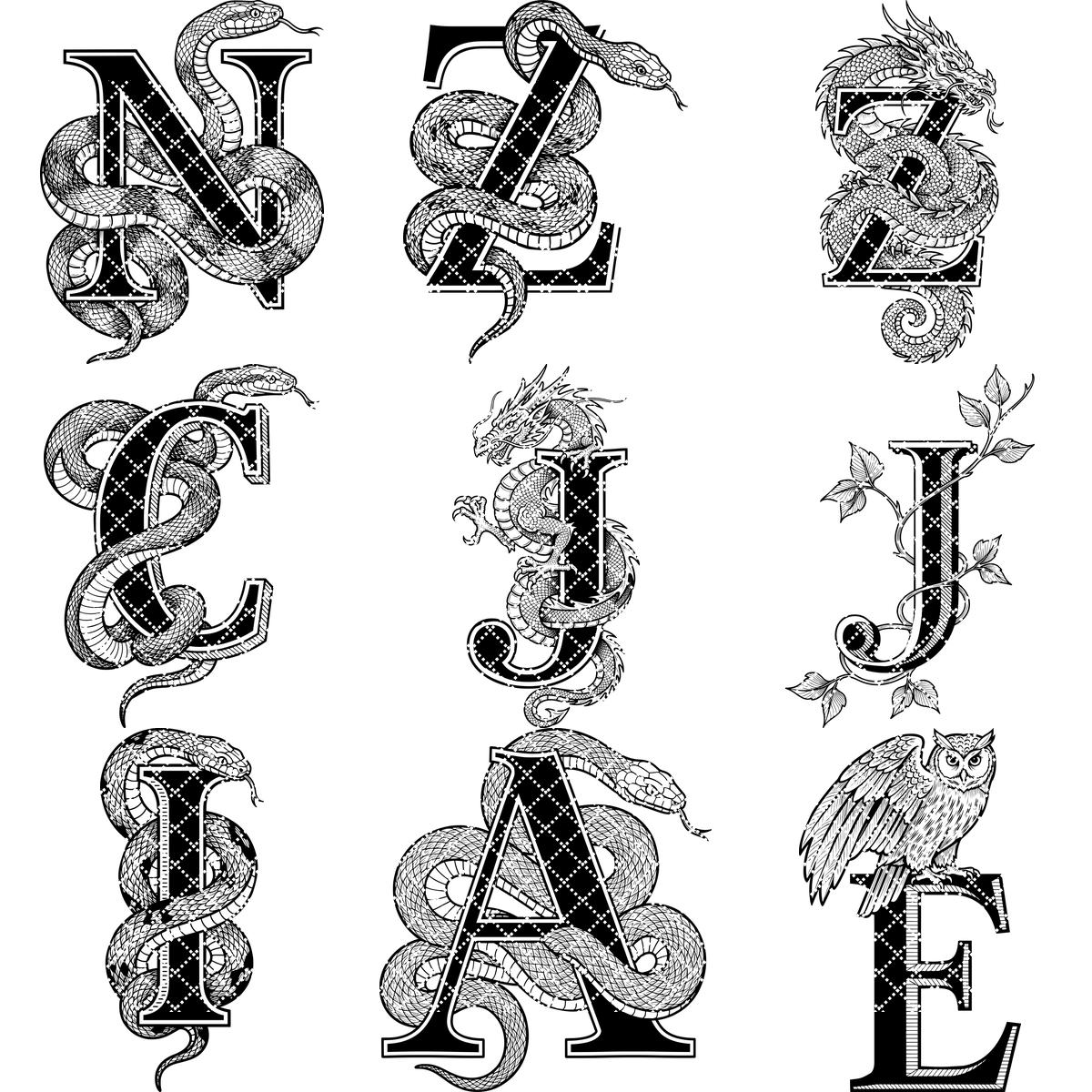Diseño Vintage de Grabado de Alfabeto Animal, Tabla de Charcutería, Monograma con Nombre de Familia - Imagen 11