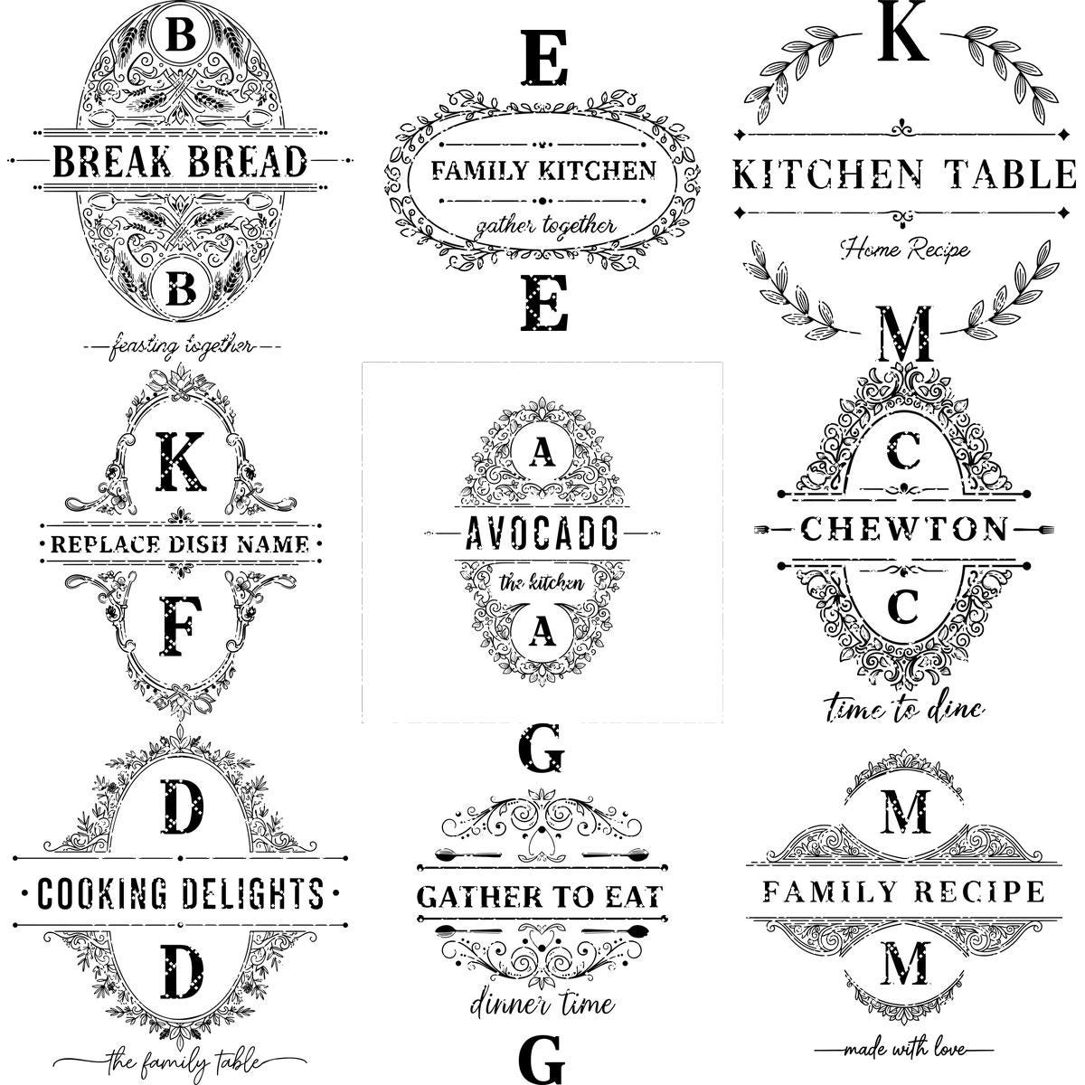 Motifs de planches à charcuterie vintage, lot de 52 gravures monogrammes avec nom de famille – Image 12