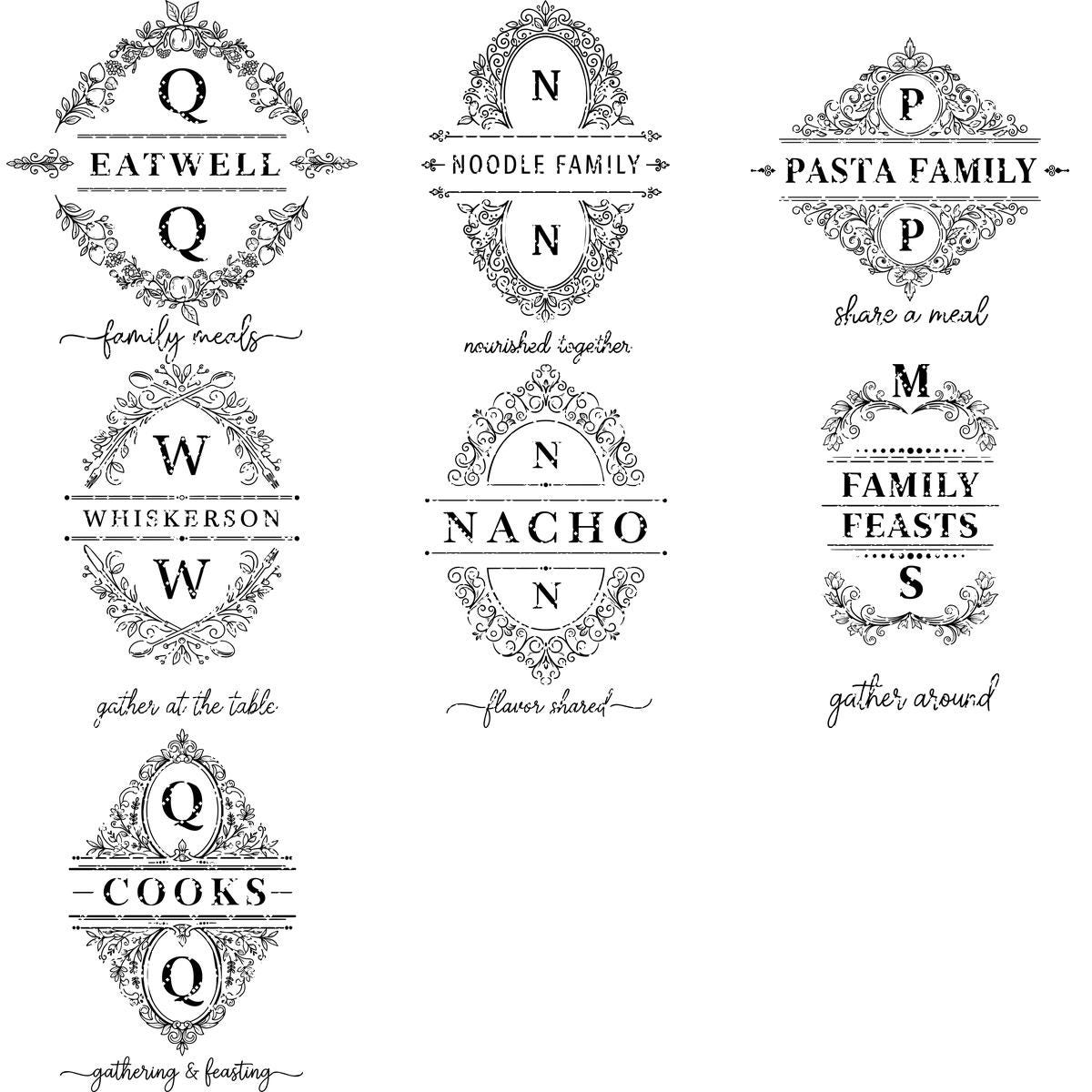 Motifs de planches à charcuterie vintage, lot de 52 gravures monogrammes avec nom de famille – Image 17
