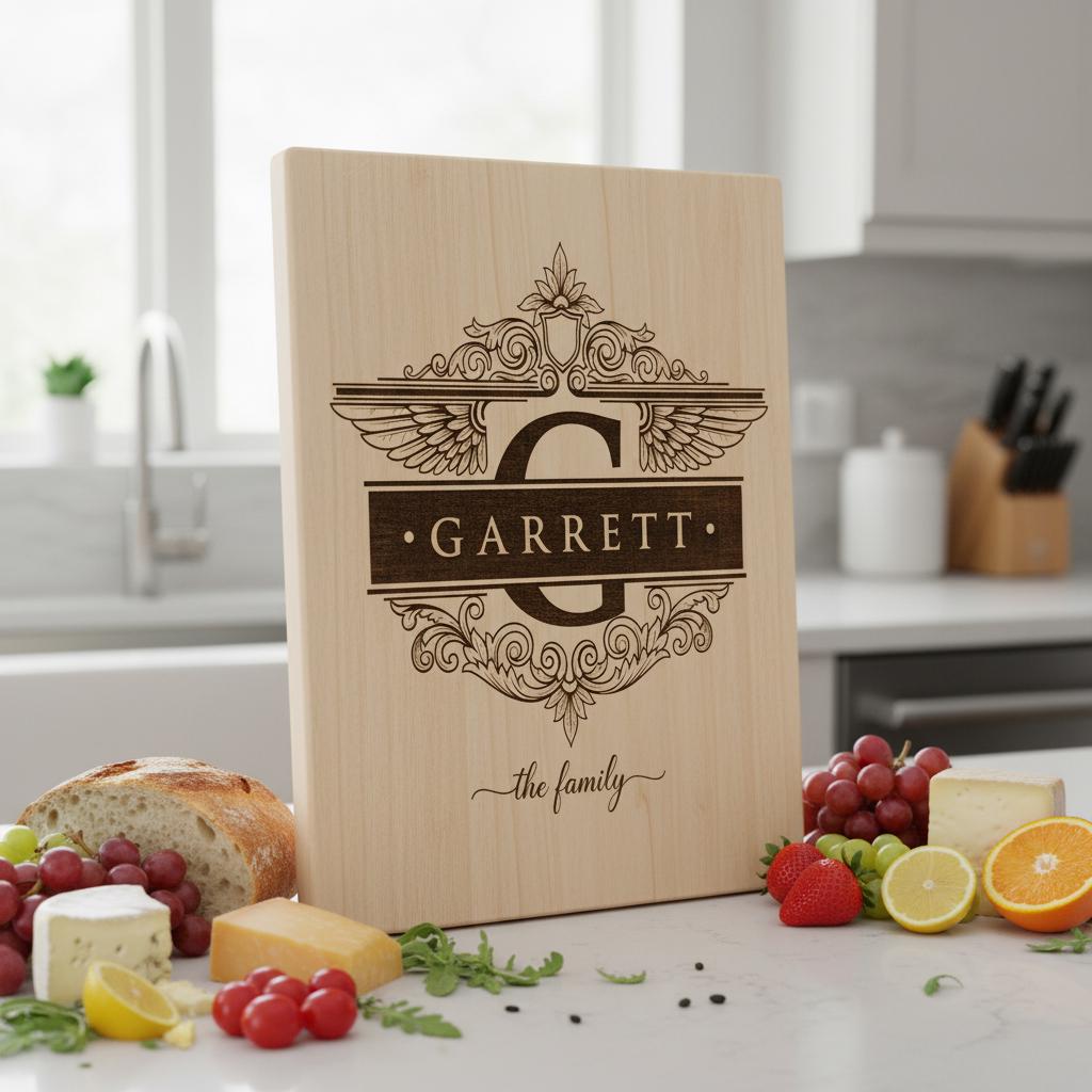Tagliere per Salumi con Stemma Vintage, Vassoio da Portata Personalizzato con Nome di Famiglia - immagine 4