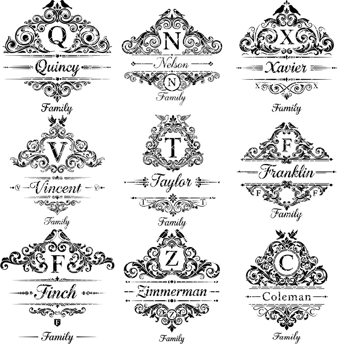 Ensemble de monogrammes vintage, motifs d'alphabet avec nom de famille pour la gravure de planches à charcuterie. – Image 10