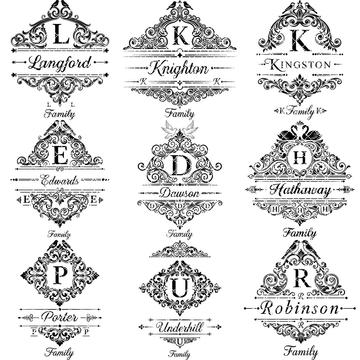 Ensemble de monogrammes vintage, motifs d'alphabet avec nom de famille pour la gravure de planches à charcuterie. – Image 11