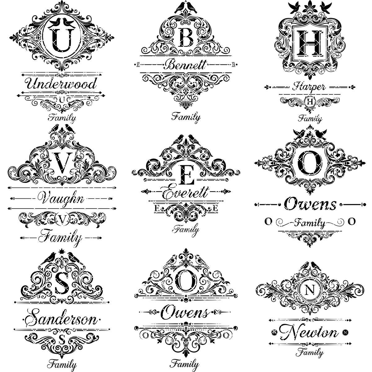 Vintage Monogram Bundle, Family Name Alphabet Designs for Charcuterie Board Engraving