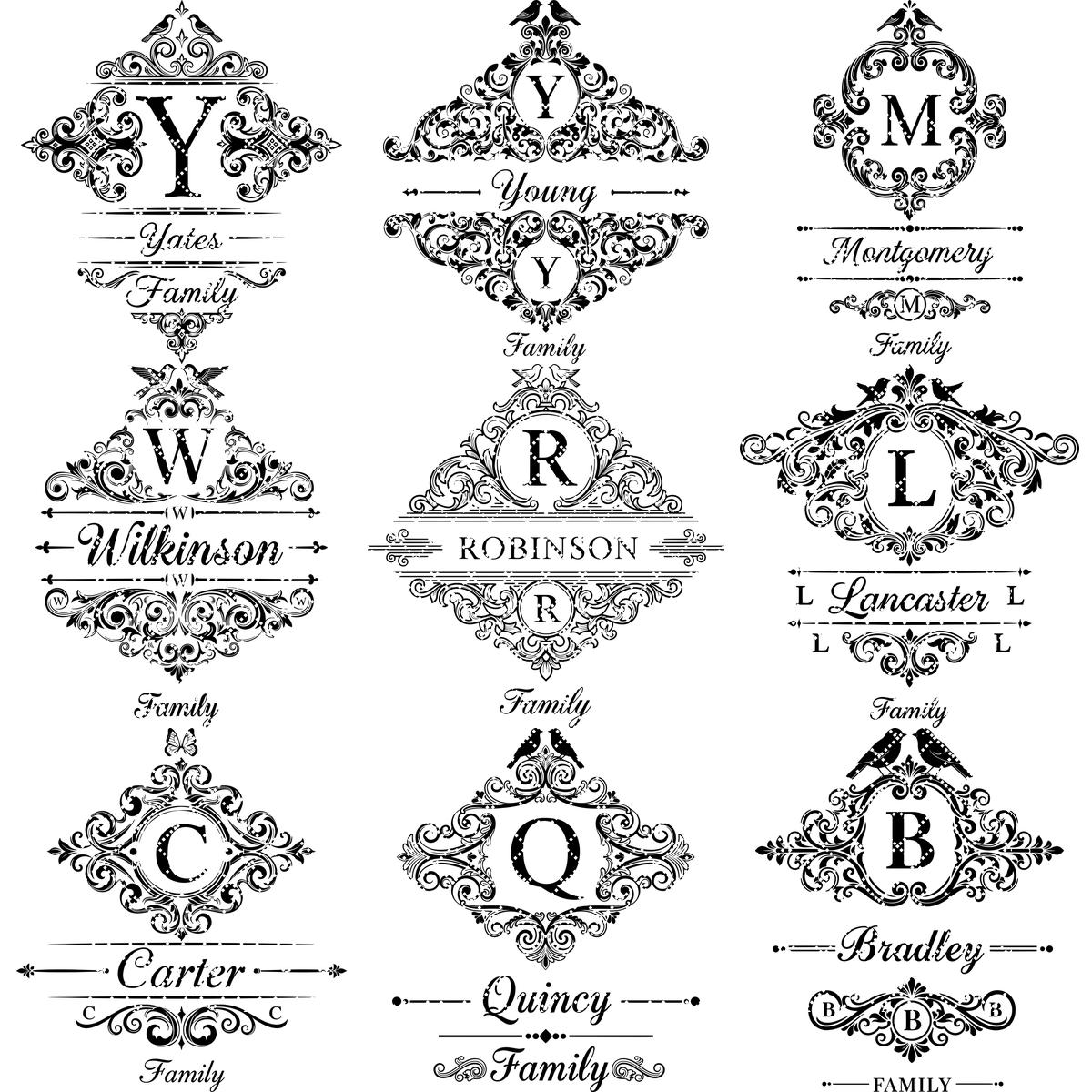 Ensemble de monogrammes vintage, motifs d'alphabet avec nom de famille pour la gravure de planches à charcuterie. – Image 13