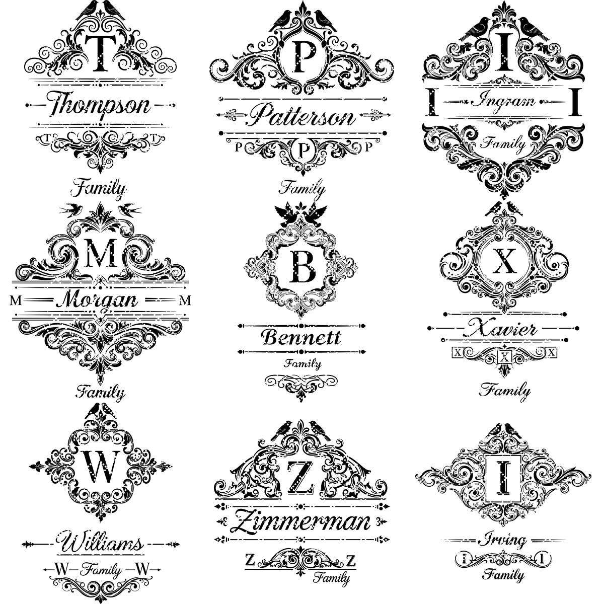 Ensemble de monogrammes vintage, motifs d'alphabet avec nom de famille pour la gravure de planches à charcuterie. – Image 14