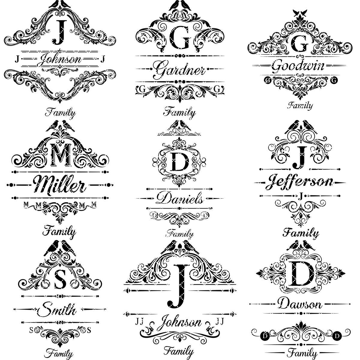 Ensemble de monogrammes vintage, motifs d'alphabet avec nom de famille pour la gravure de planches à charcuterie. – Image 15
