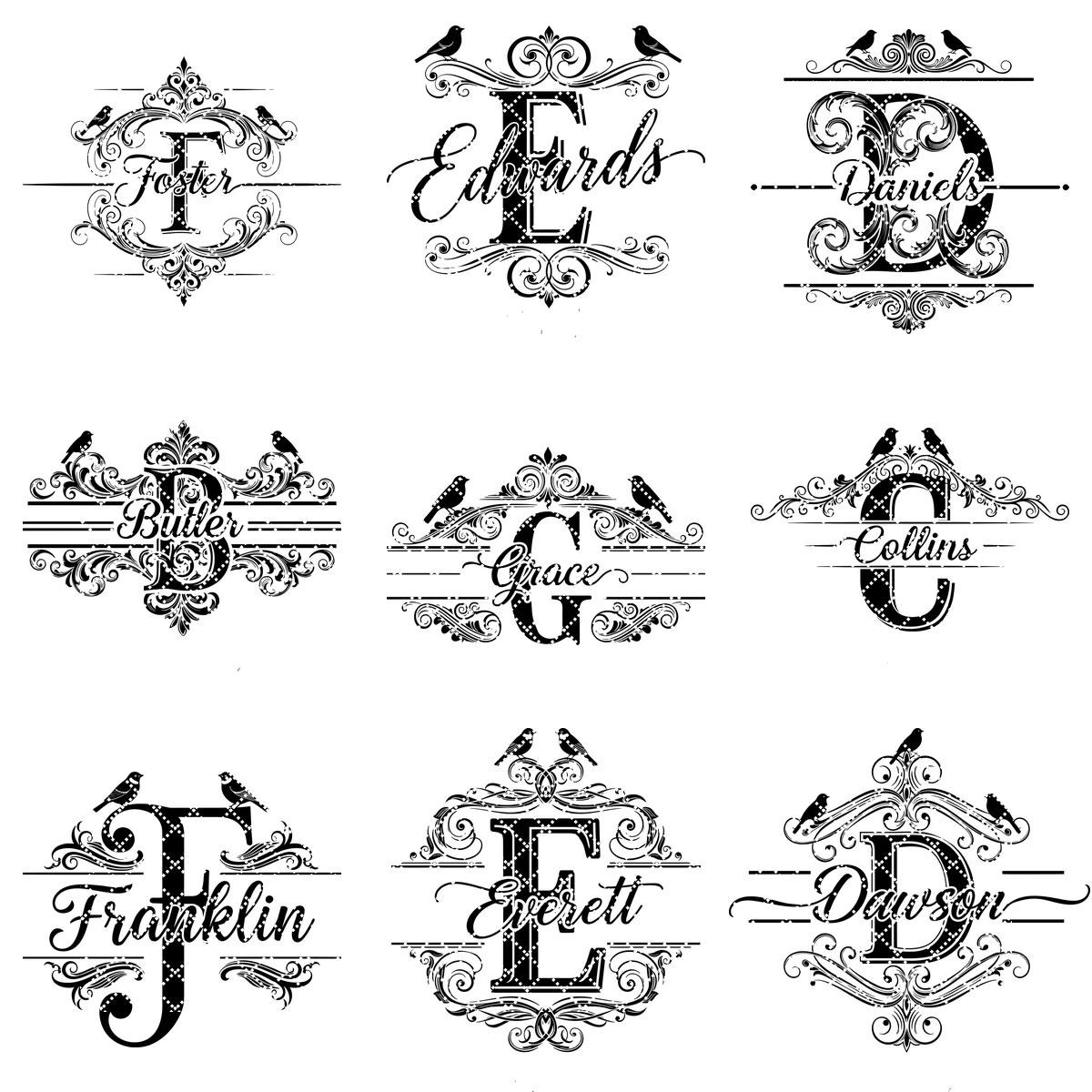 Motifs de gravure monogrammes vintage, 52 modèles de planches à charcuterie pour noms de famille – Image 12