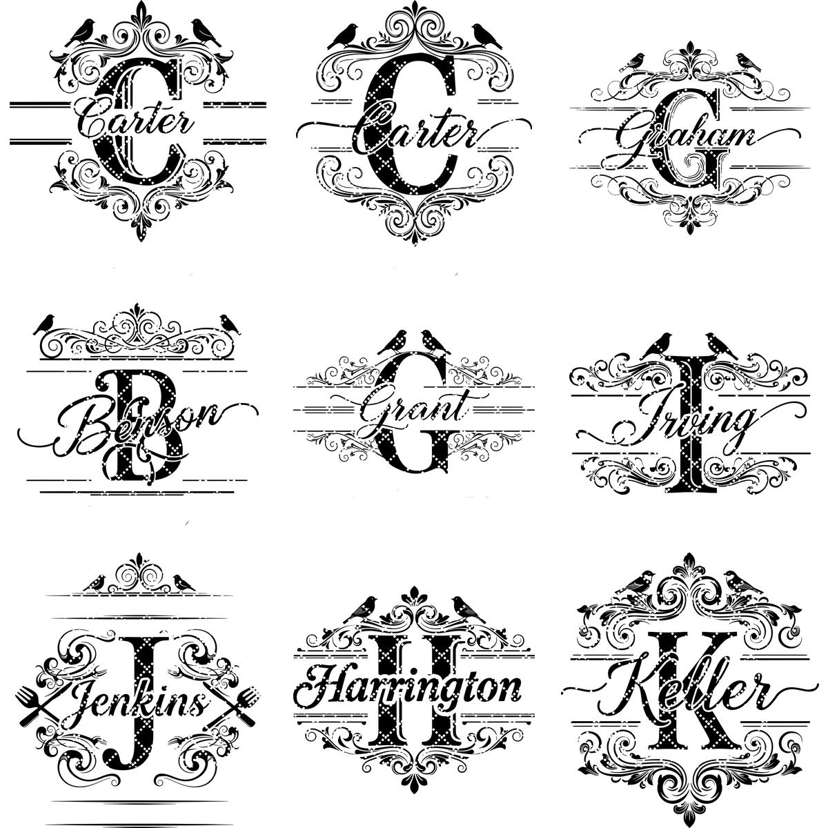 Motifs de gravure monogrammes vintage, 52 modèles de planches à charcuterie pour noms de famille – Image 13